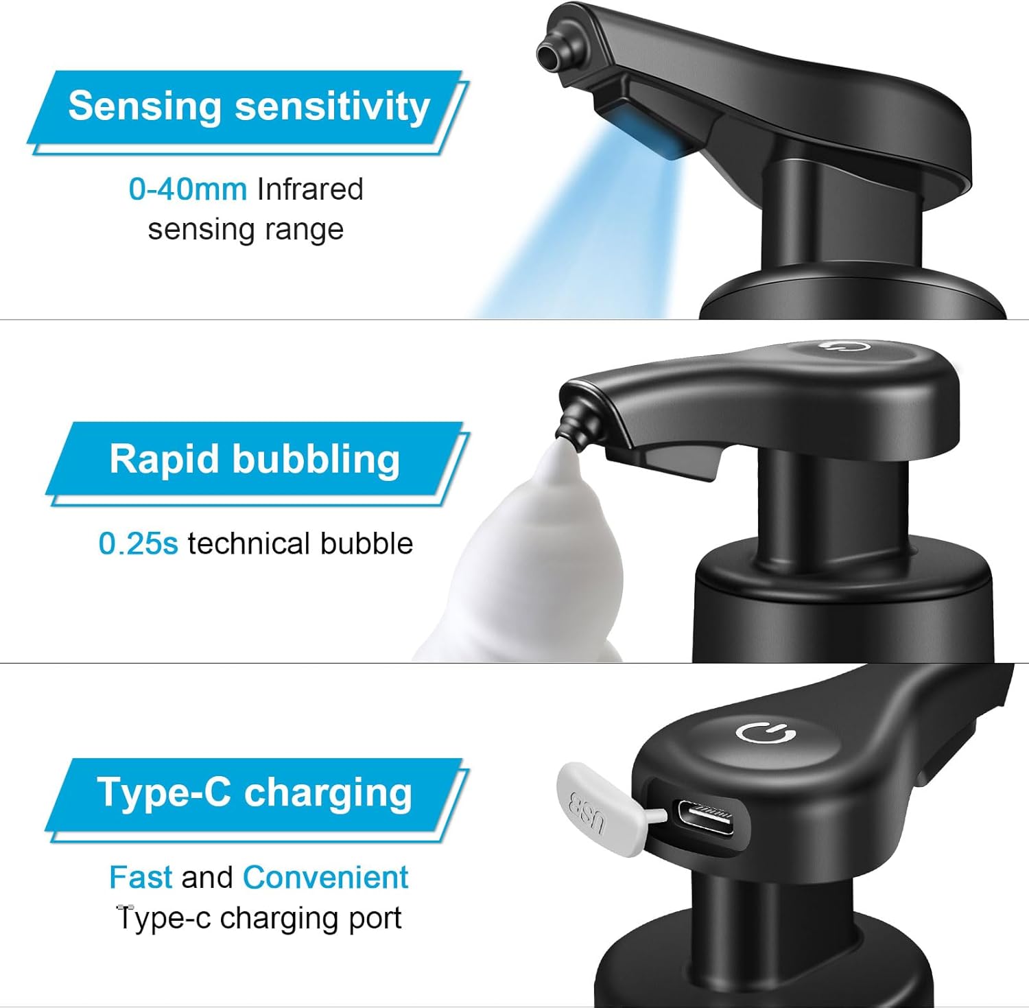 MANUAL FOaming soap dispenser automatic touchless smart sensor black acrylic