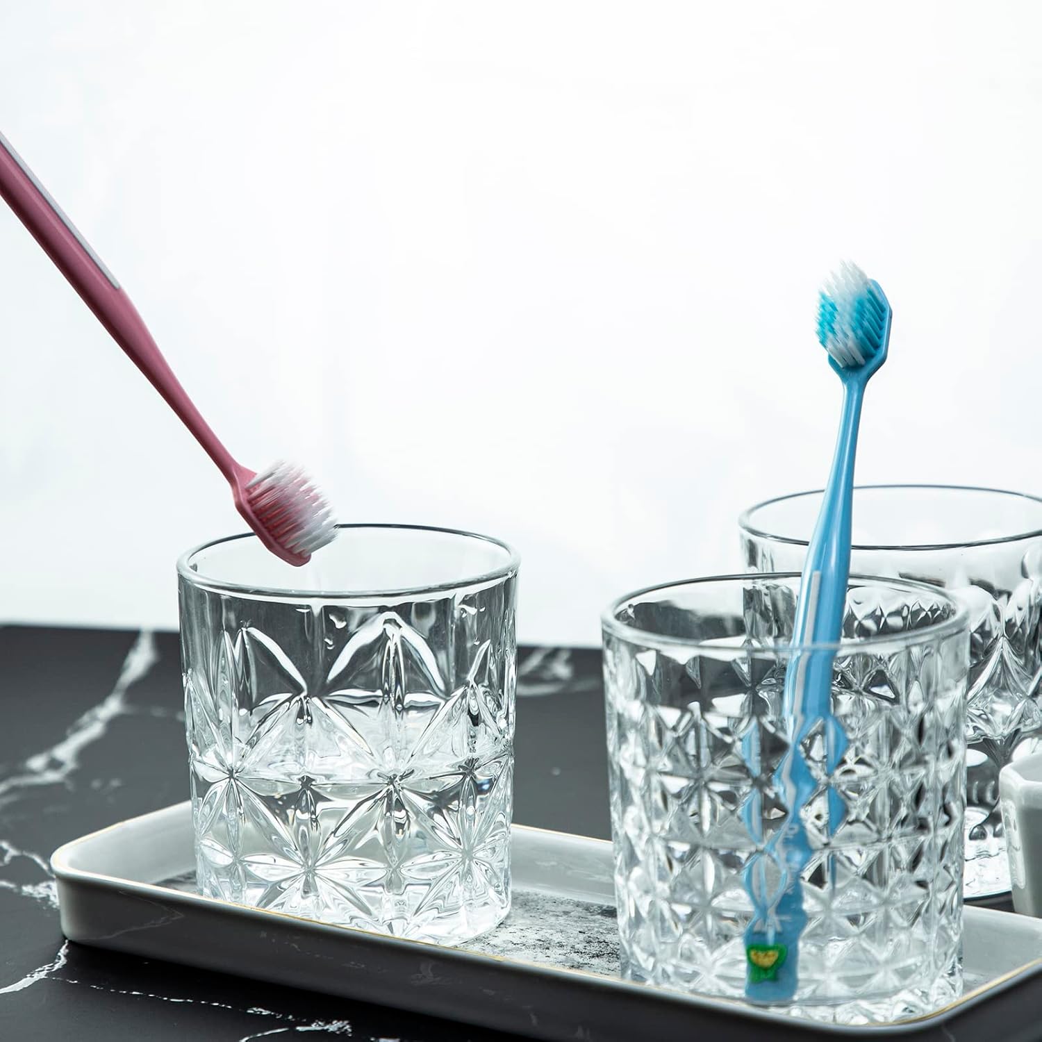 Gaolinci 2-Piece Glass Mouthwash Cup Set Diamond Embossed 8 Oz
