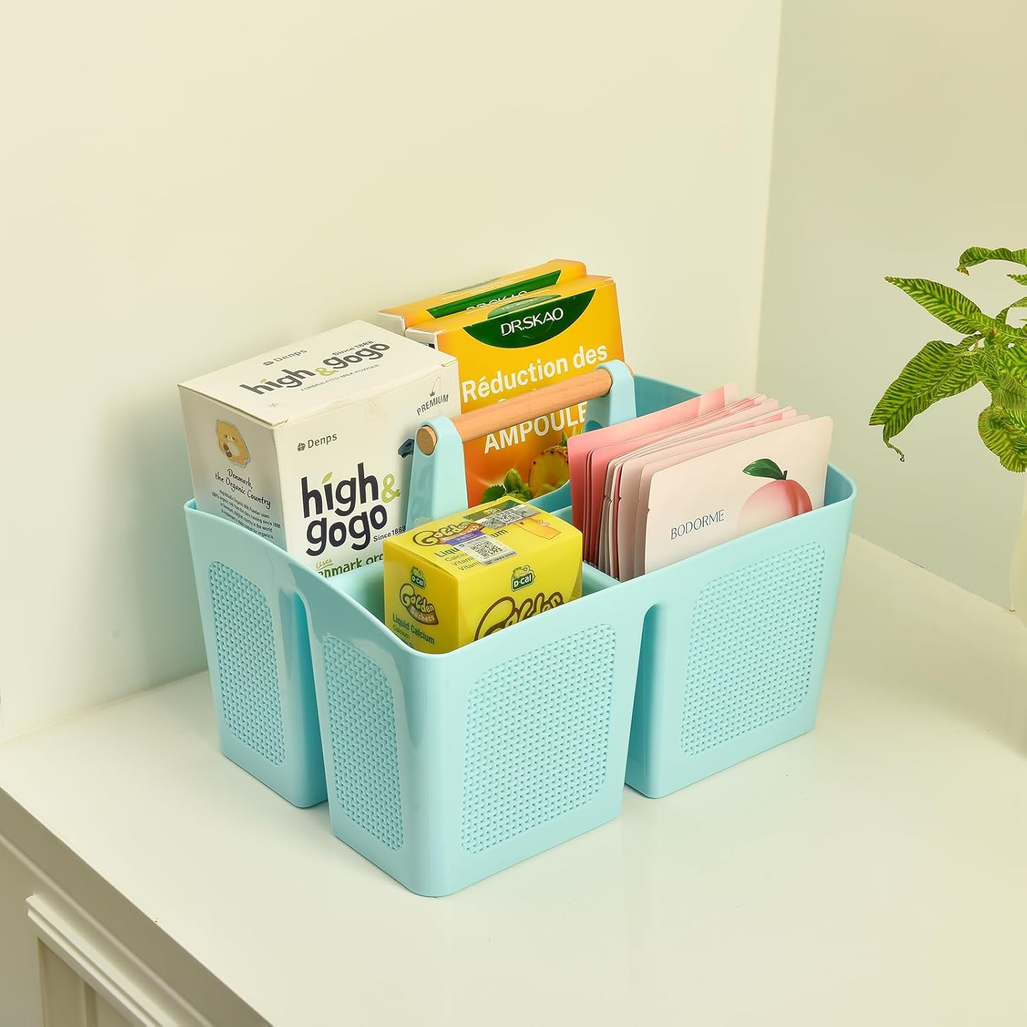 ALINK Portable Shower Caddy Basket with 3 Compartments and Handle Pink