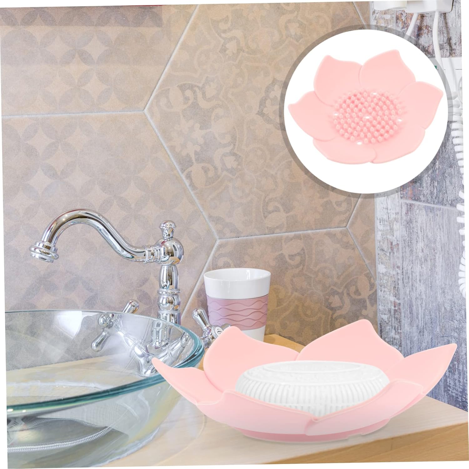 Garneck Silicone Soap Dish Flower-Shaped Self-Draining Elevator Bath Organizer