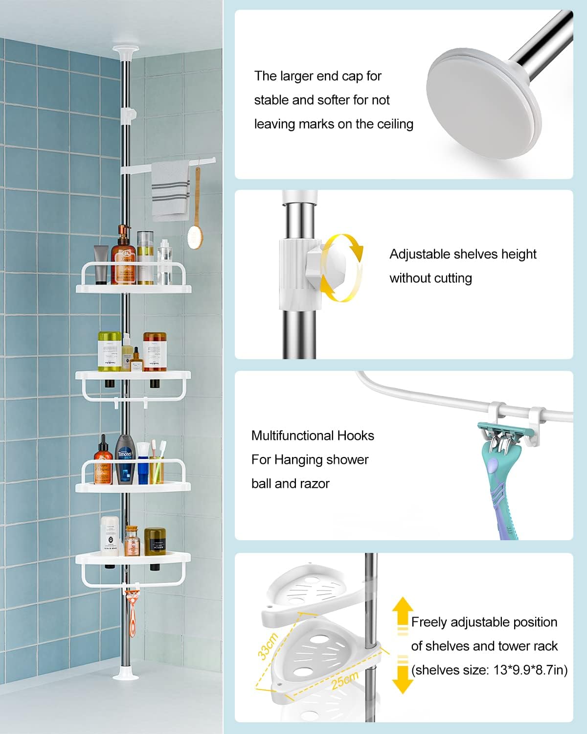 Sturdy 4-Layer Corner Shower Caddy for Home Use