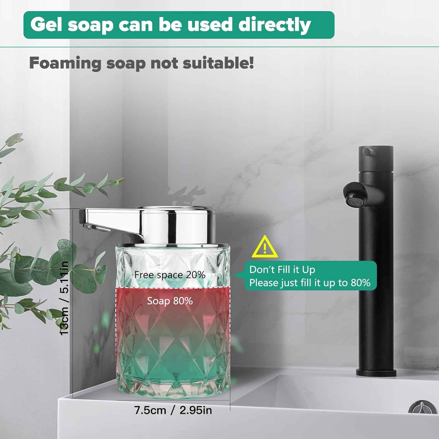 8 oz Glass Touchless Alcohol-Free Automatic Dispenser for Kitchen Bathroom
