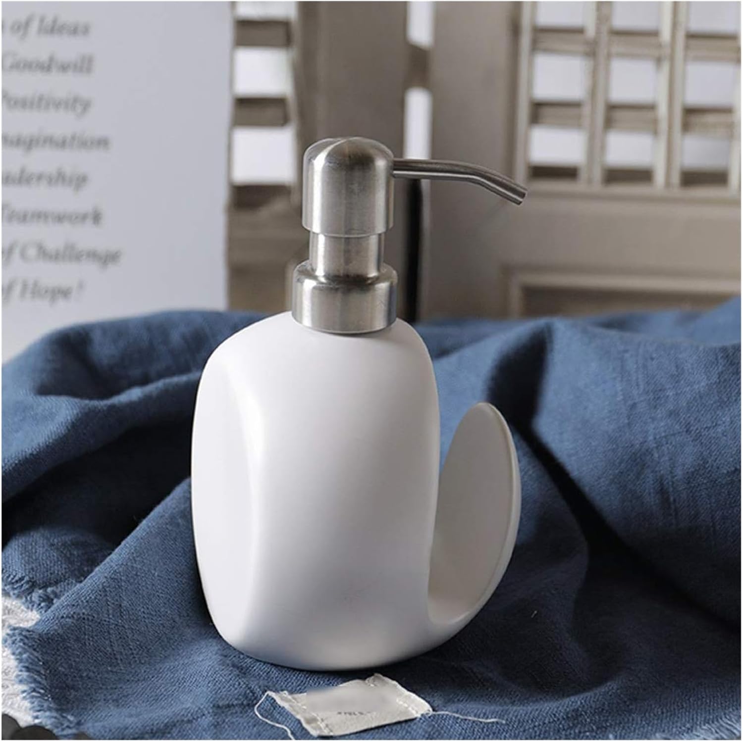Cute Compact 400ml Ceramic Soap Dispenser with Sponge_holder for Home Bathroom