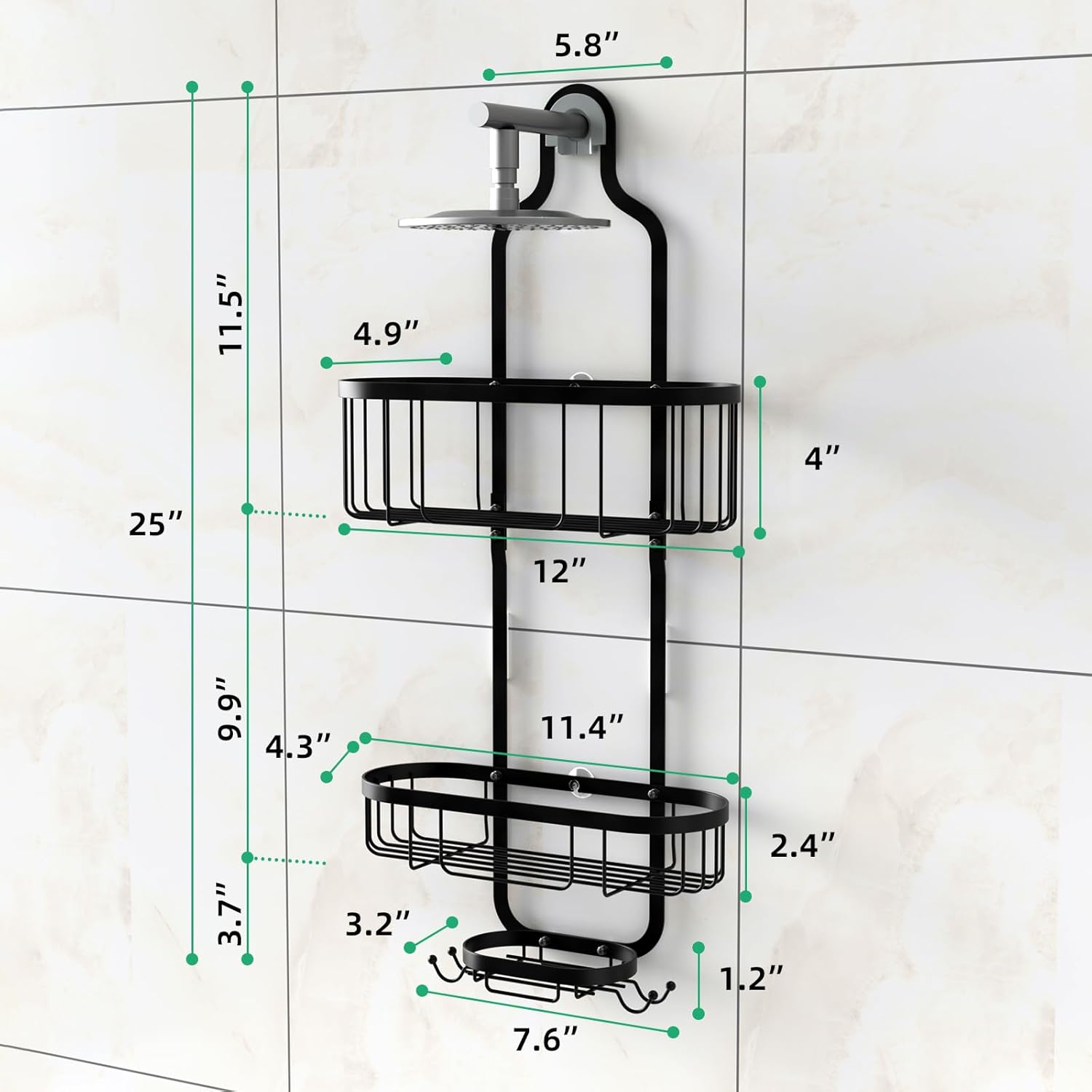 Kadolina Hanging Shower Organizer wSuction Cups