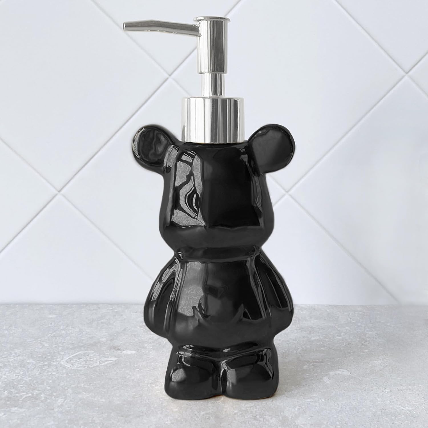 LUNESTELLA Bear Compact Dispenser Black Silver Pump Cute for Hygiene