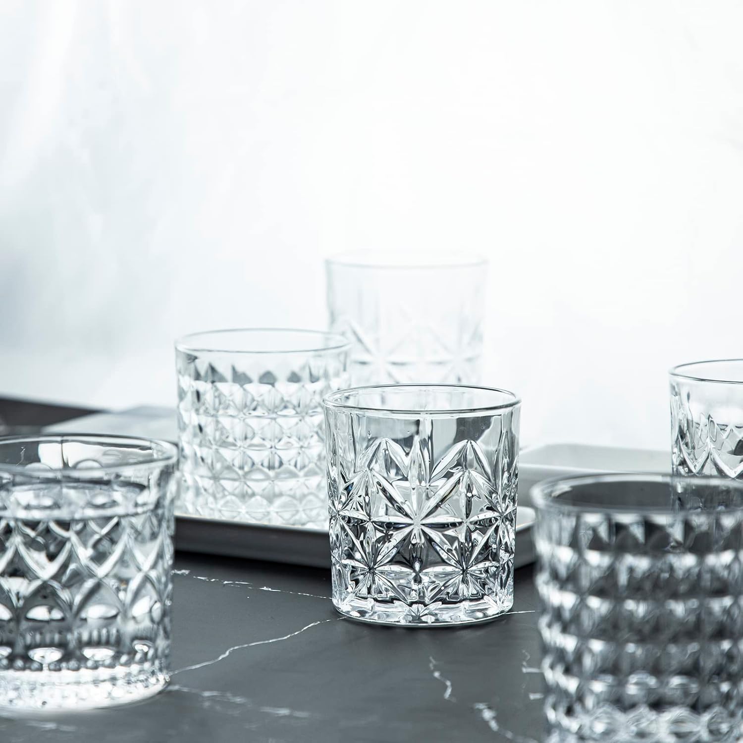 Gaolinci 2-Piece Glass Mouthwash Cup Set Diamond Embossed 8 Oz