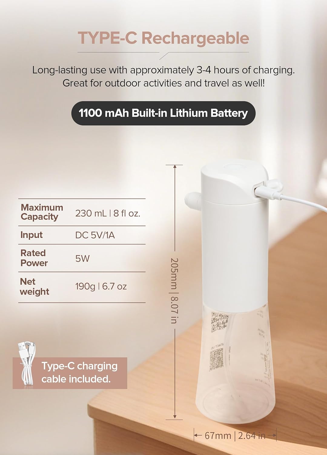 Electric Foaming Dispenser IPX8 Reusable