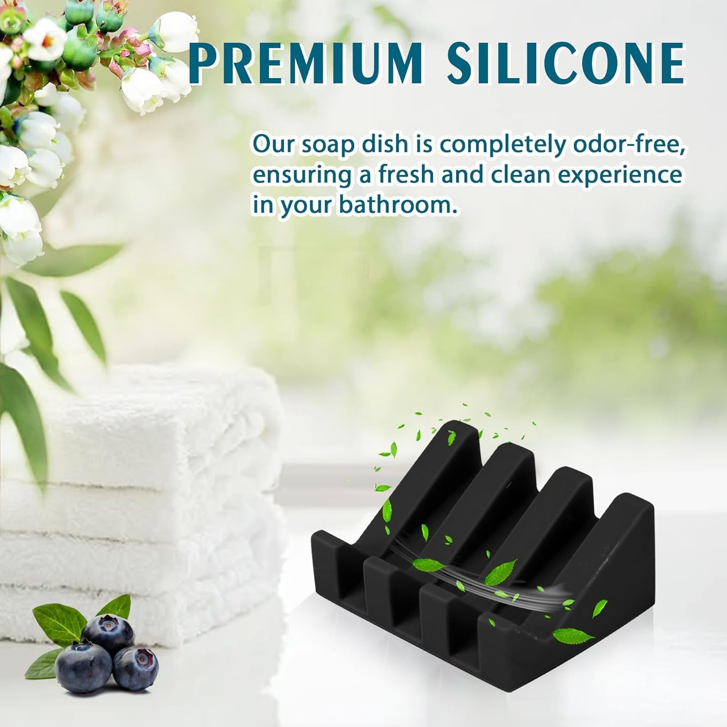 MRBULLOCK Amaza Silicone Soap Dish for Bar Soaps Self Draining Durable Black