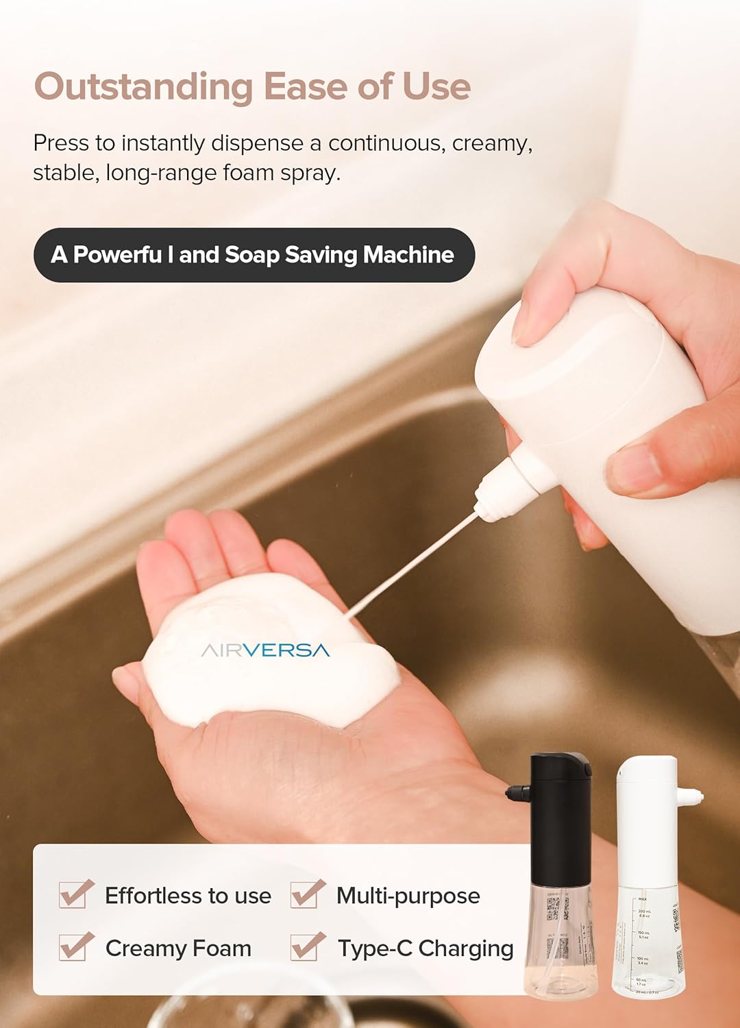 Electric Foaming Dispenser IPX8 Reusable