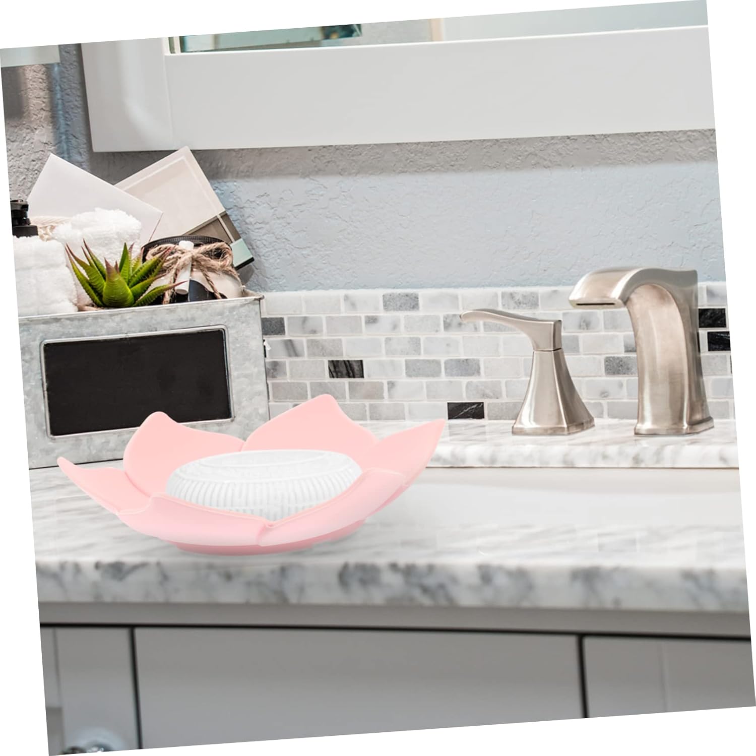 Ciieeo 2pcs Pink Flower Soap Dish with Non-Slip Base