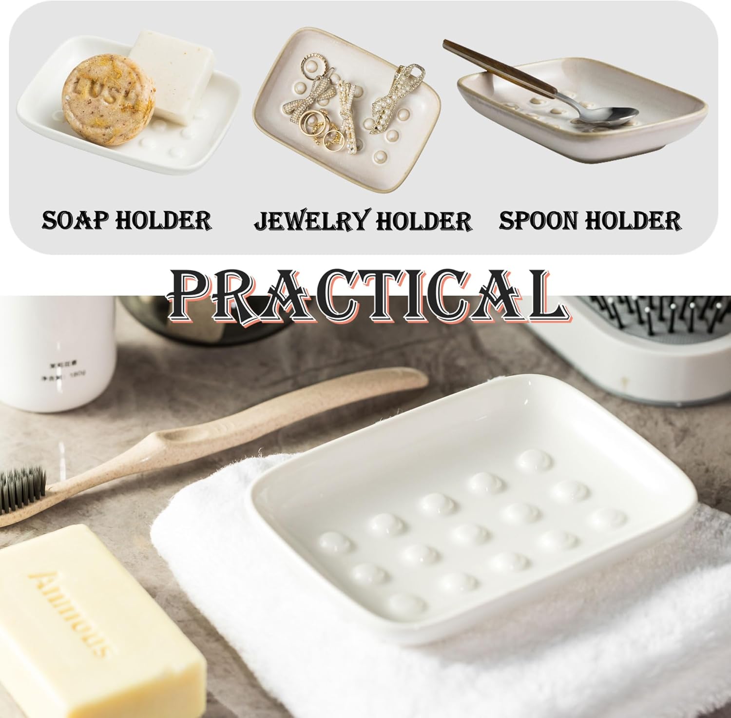 MiamoloSoap Dishceramic soap holder for bathroomkitchensinkslogical designnon-slip basewhite