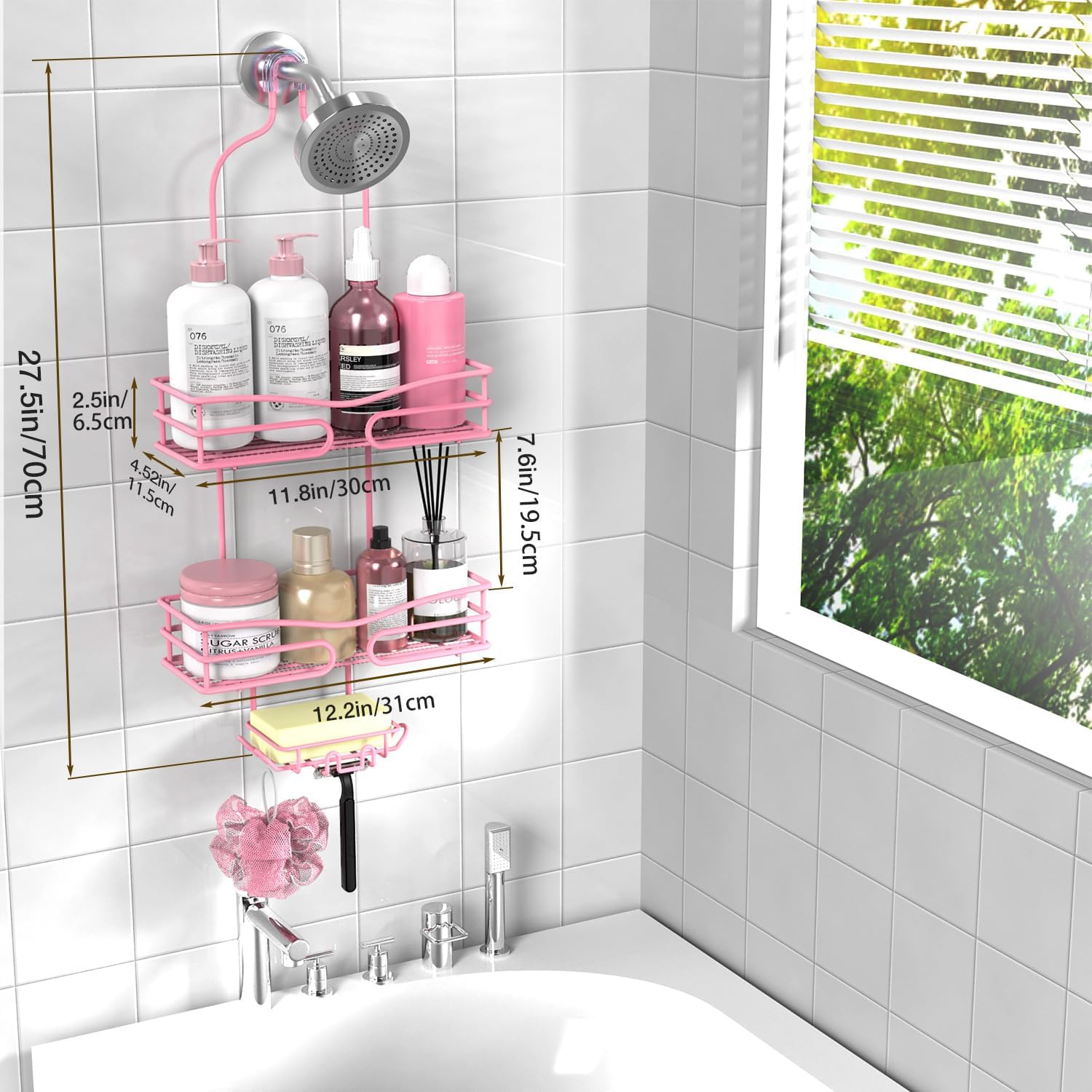 DAOYA Folding Pink Showersystem with 6 Hangers