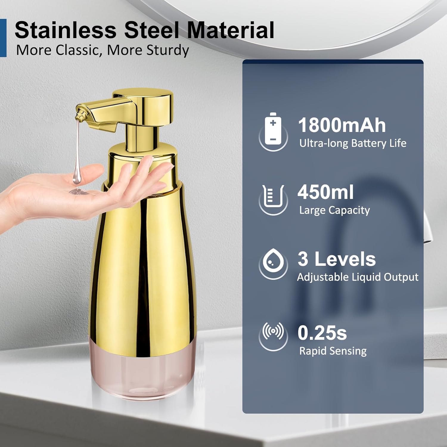 Adjustable Automatic Soap Dispenser - 15oz Stainless Steel bathroom kitchen essential touchless long-lasting