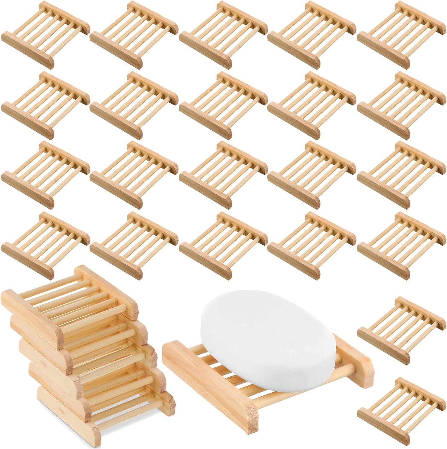 Bath Hand Drying Wooden Soap Holder Reusable Bamboo Sink 50-Piece Set