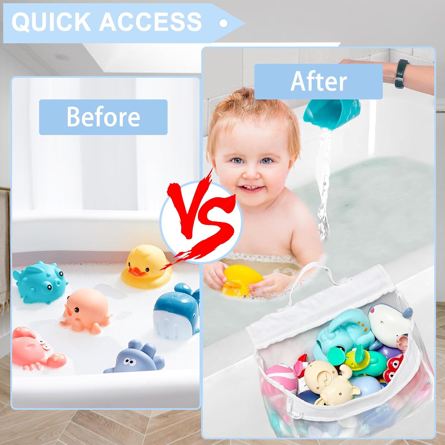 Cerpourt BABY BATHTUB TOY STORAAges 2 Compartments Mesh Organizer