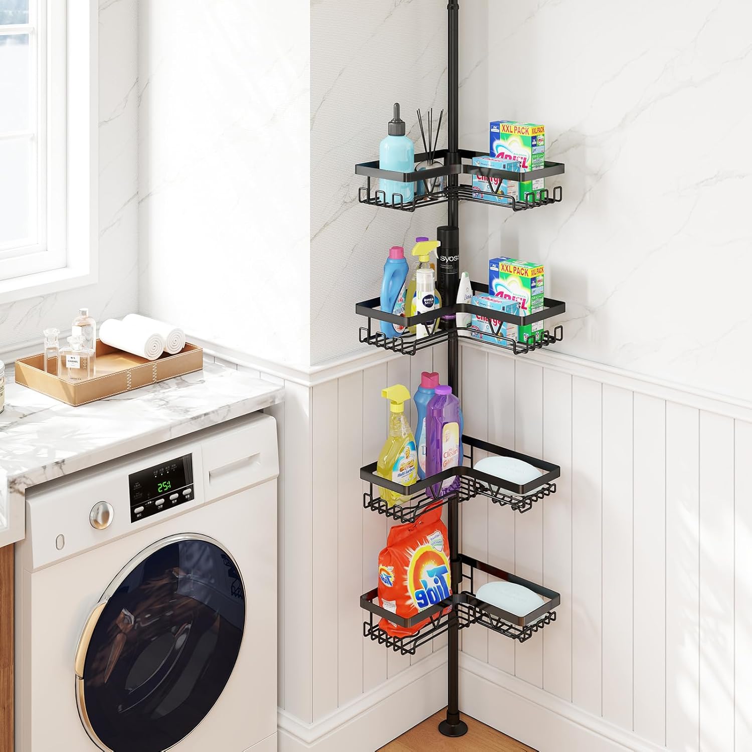 4-Tier Adjustable Corner Shower Caddy Bathtub Organizer