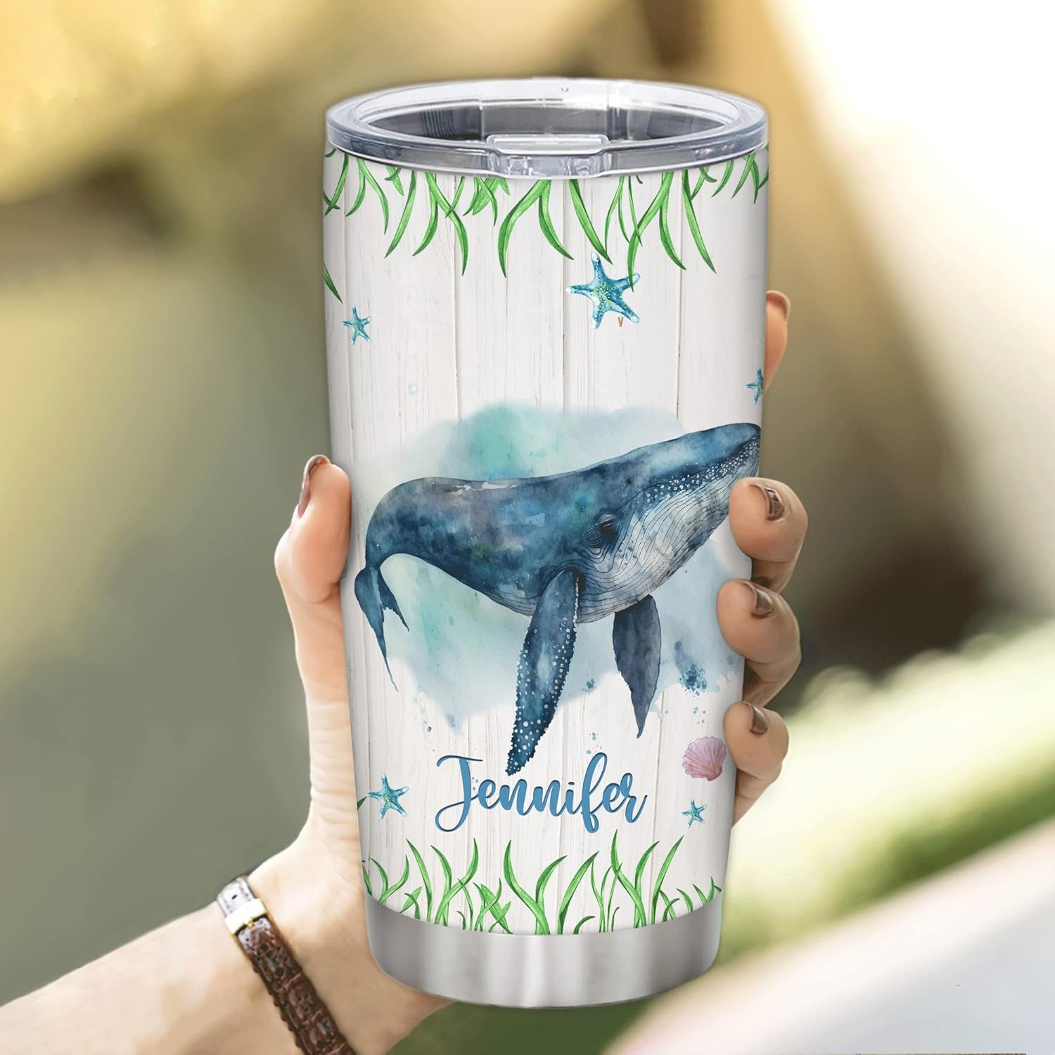 Hyturtle Custom Whales Stainless Steel Tumbler 20oz With Lid