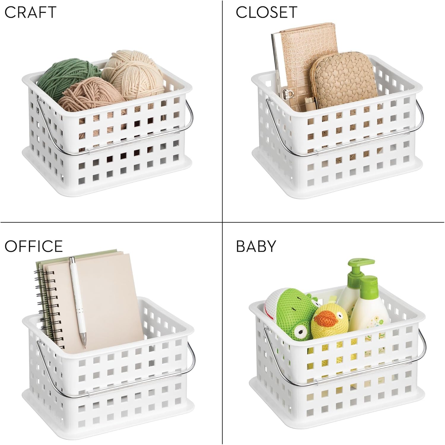 iDesign Shower Caddy Basket with Handle Set of 3 White