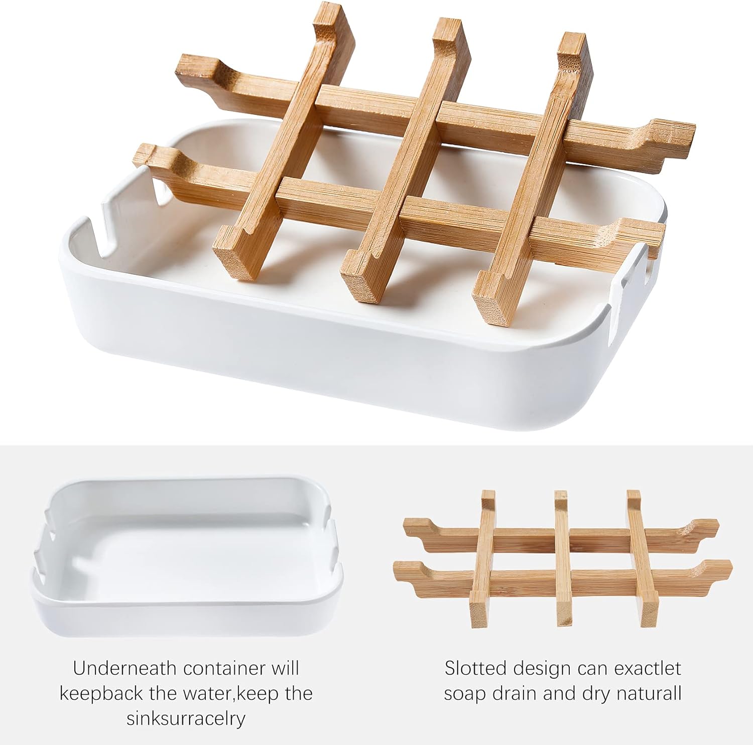 Leadiy 2-Pack Bamboo Bar Soap Dishes Eco-Friendly Reusable forHome Kitchen