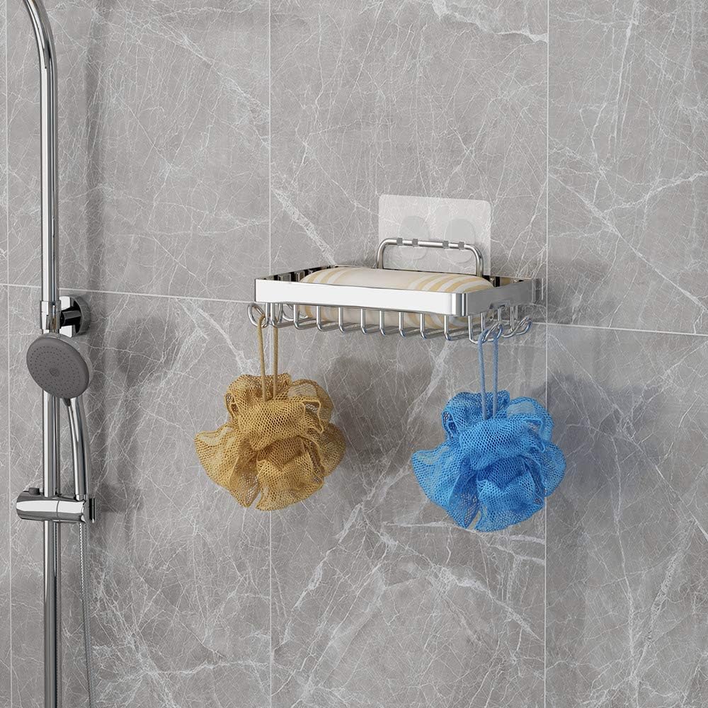 adhesive shower soap holder easy to use 304 stainless steel 4 hooks