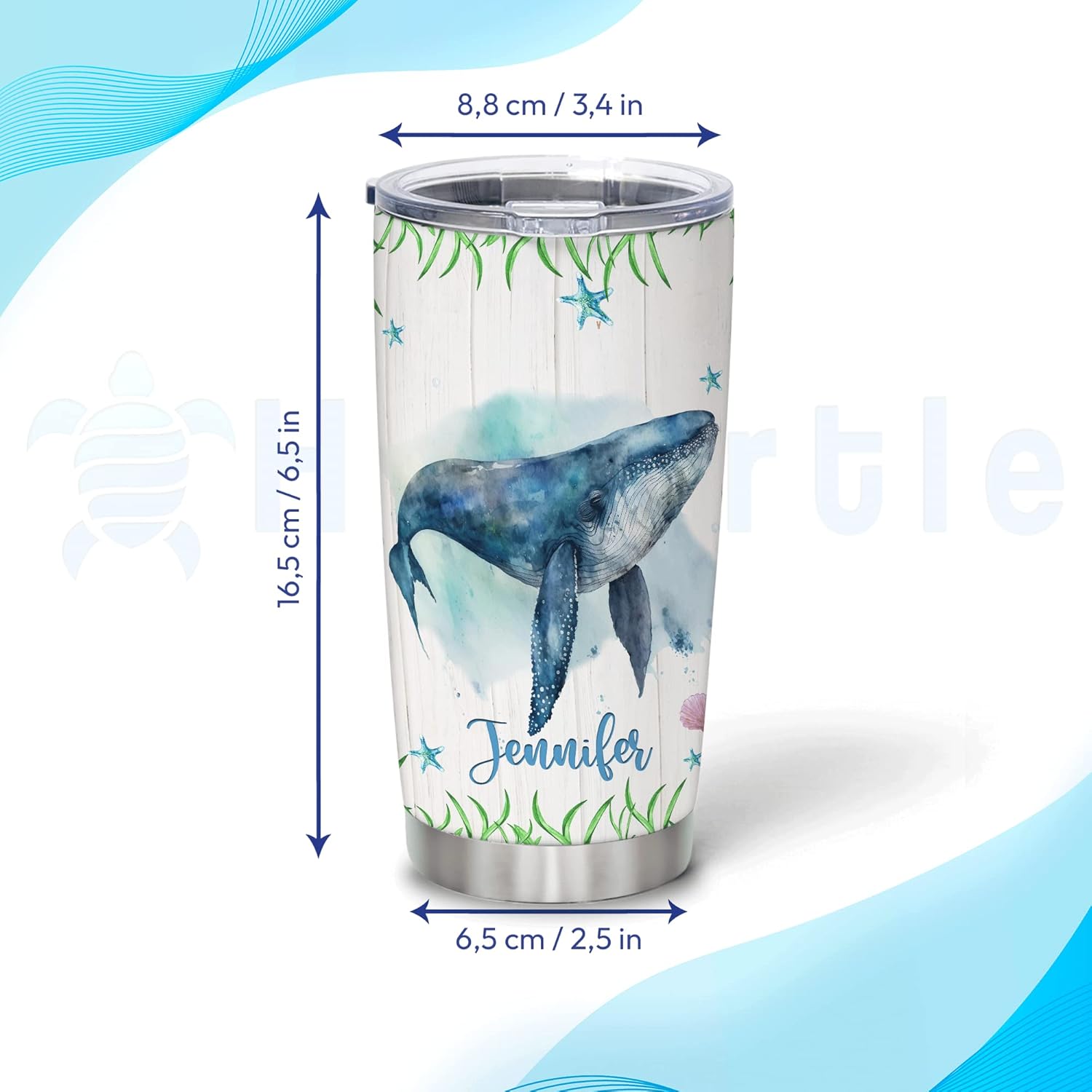 Hyturtle Custom Whales Stainless Steel Tumbler 20oz With Lid