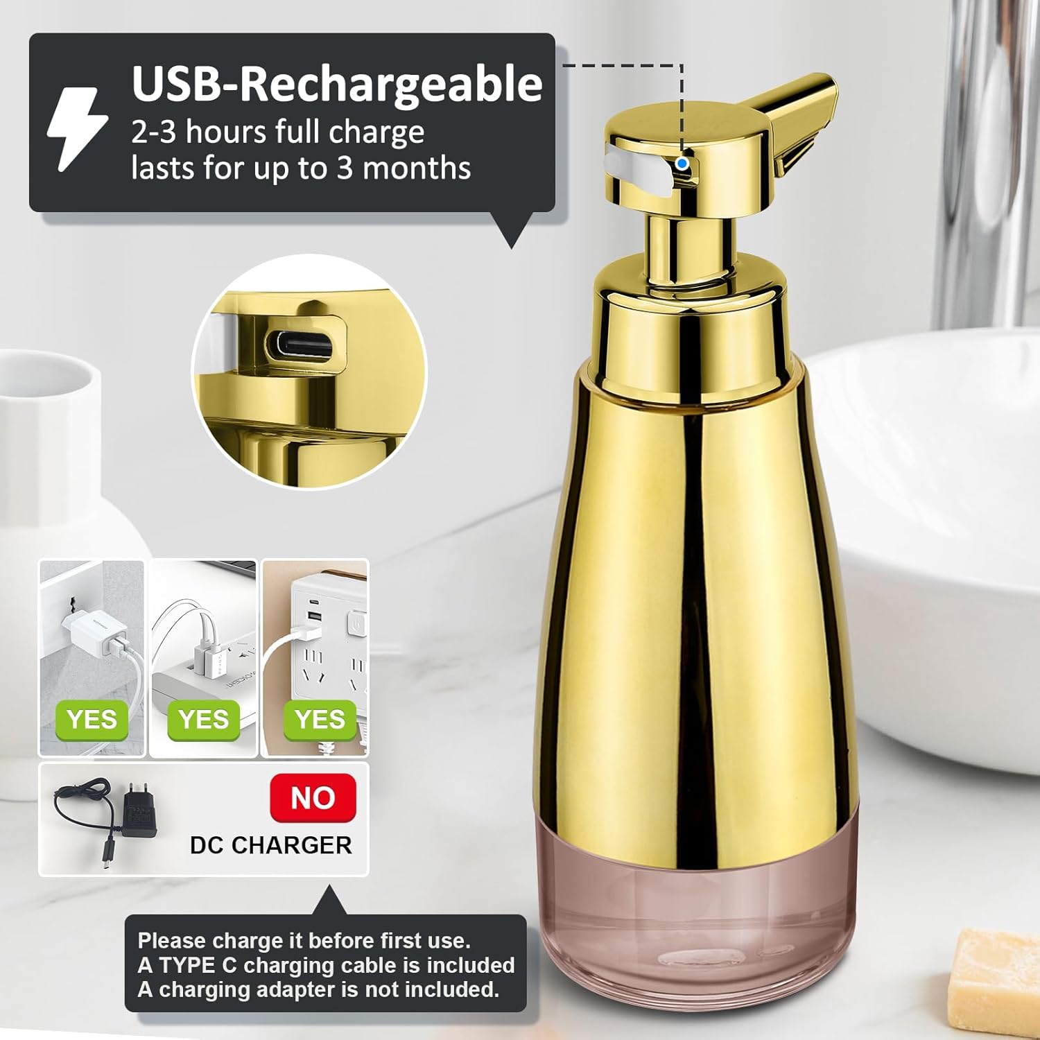 Adjustable Automatic Soap Dispenser - 15oz Stainless Steel bathroom kitchen essential touchless long-lasting