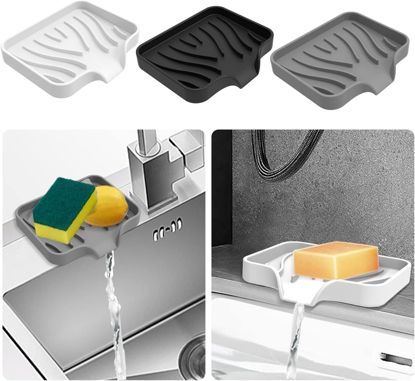 3 pack silicone soap holders for showers baths and MORE