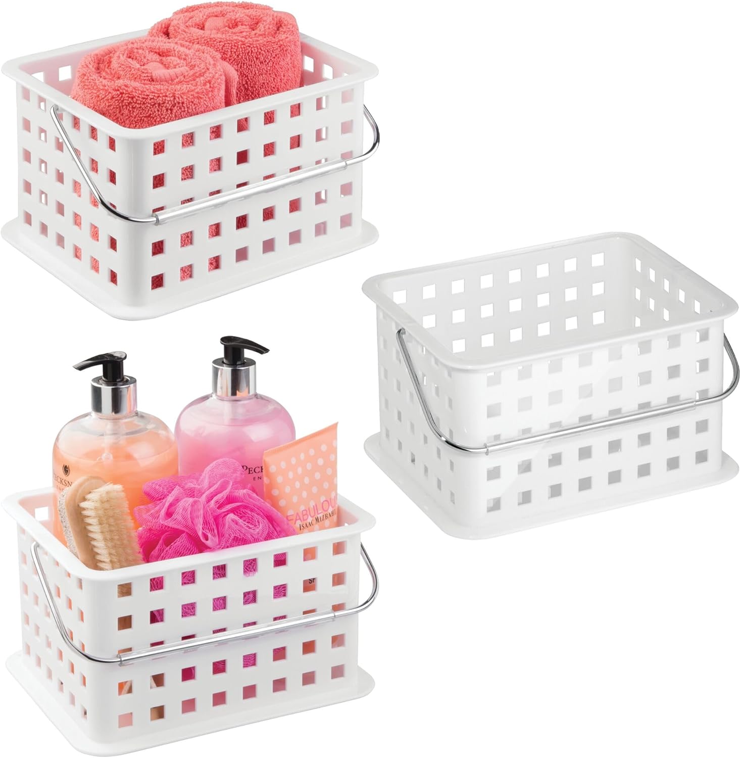iDesign Shower Caddy Basket with Handle Set of 3 White