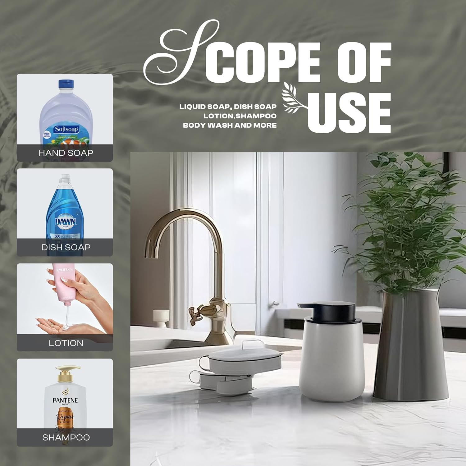 Ergonomic 12oz White Ceramic Hand Soap Dispenser