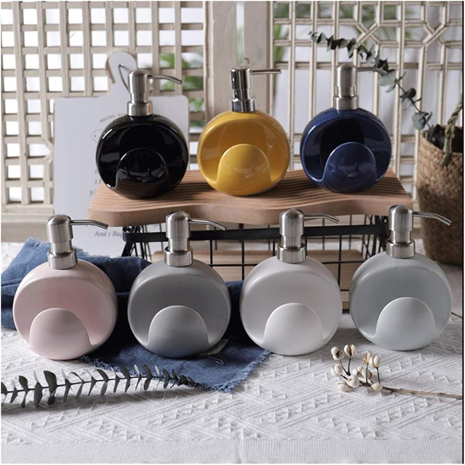 Cute Compact 400ml Ceramic Soap Dispenser with Sponge_holder for Home Bathroom