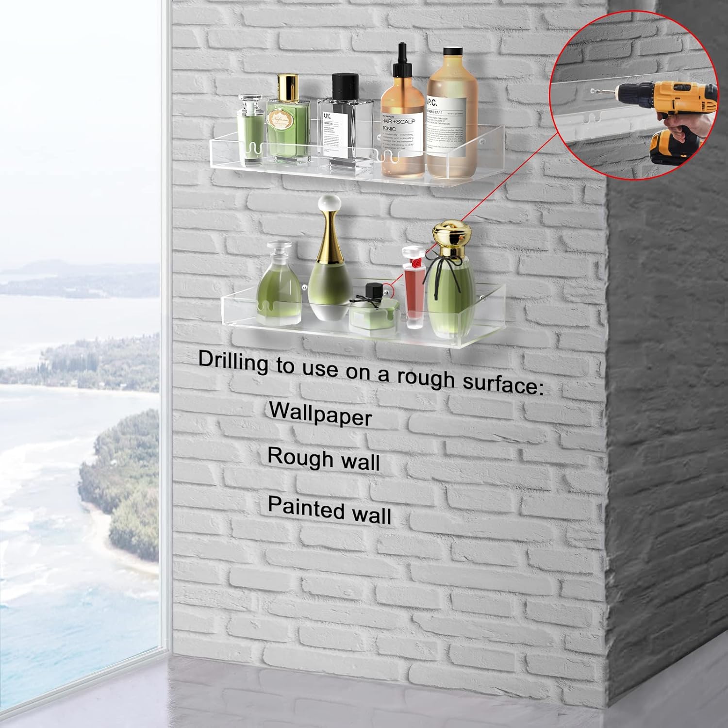 Perfect Organizer Adhesive Acrylic Shower Shelves for Bathroom Storage