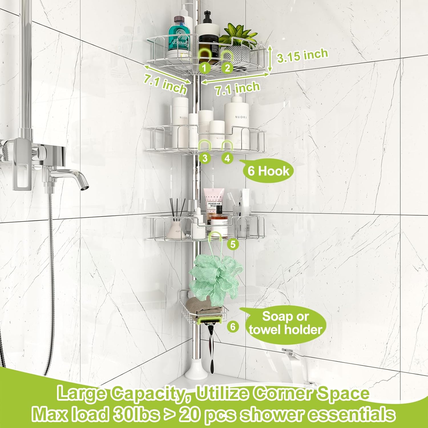 Rust-Resistant Stainless Steel Adjustable Corner Shower Caddy