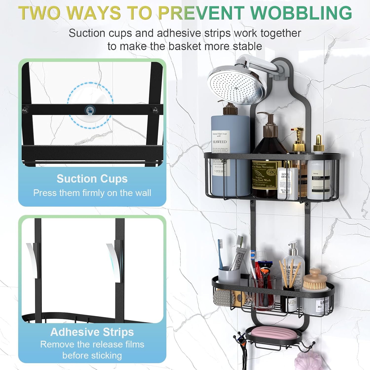 Kadolina Hanging Shower Organizer wSuction Cups