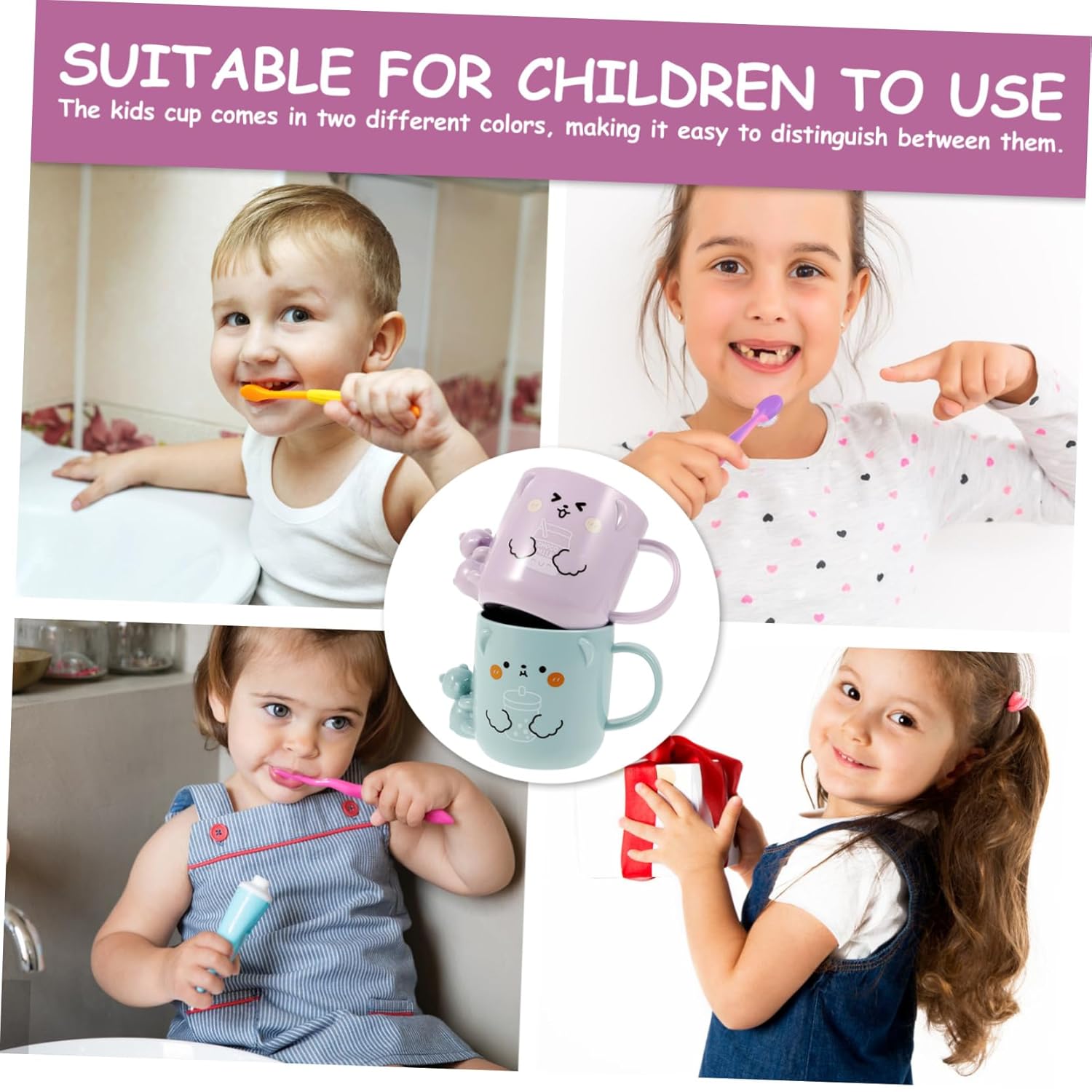 Plastic Cup Toddler Set 2PCS Kids Tooth Brush Holder