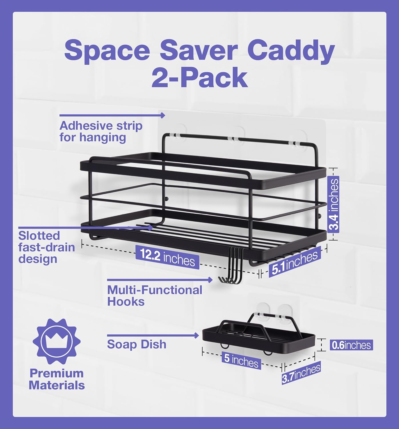 KINCMAX Premium Rust-Proof Showercaddy with 4 Durable Hooks