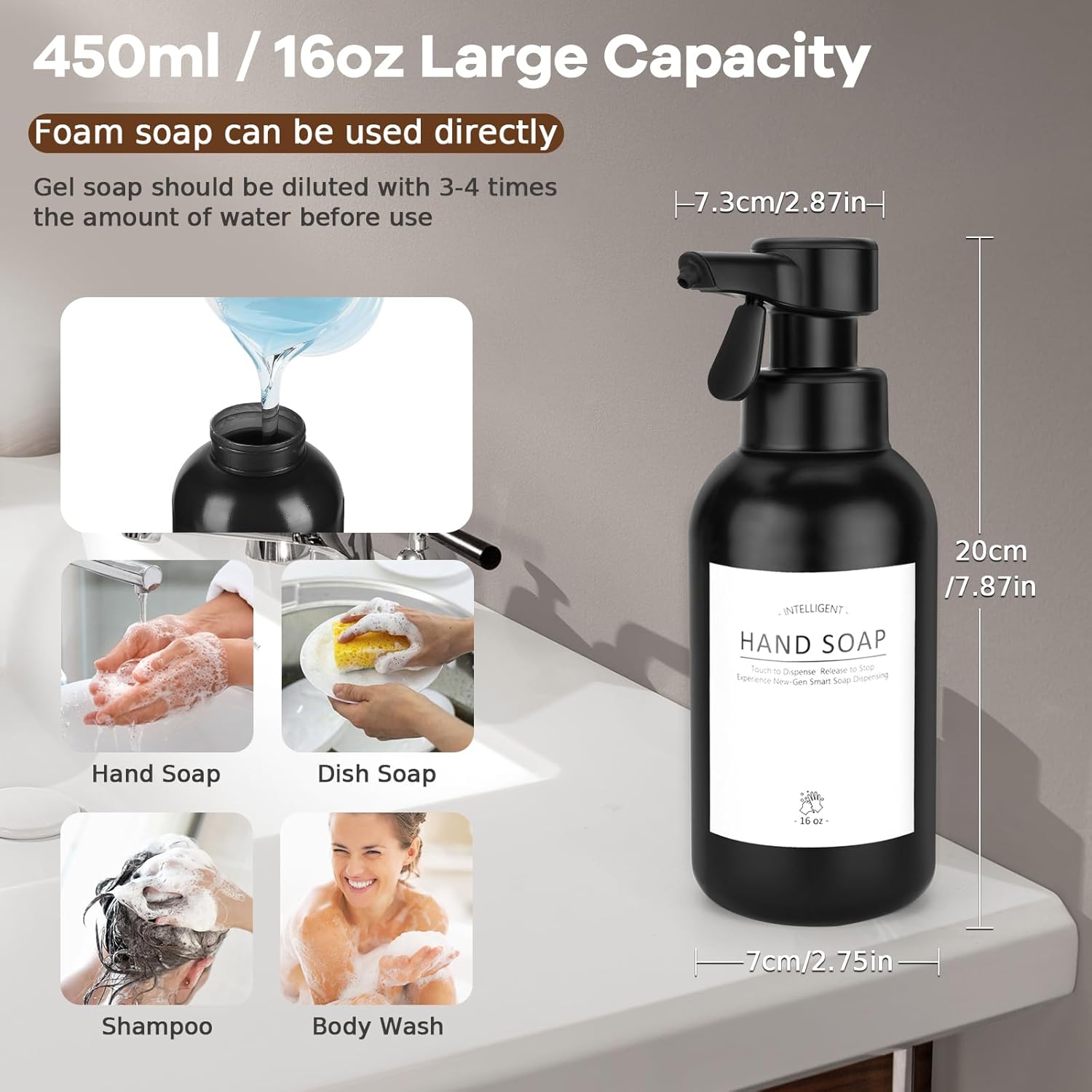 Monstake Touch-Activated Sprayless Dispenser - Sturdy 16 oz for Bathroom Kitchen