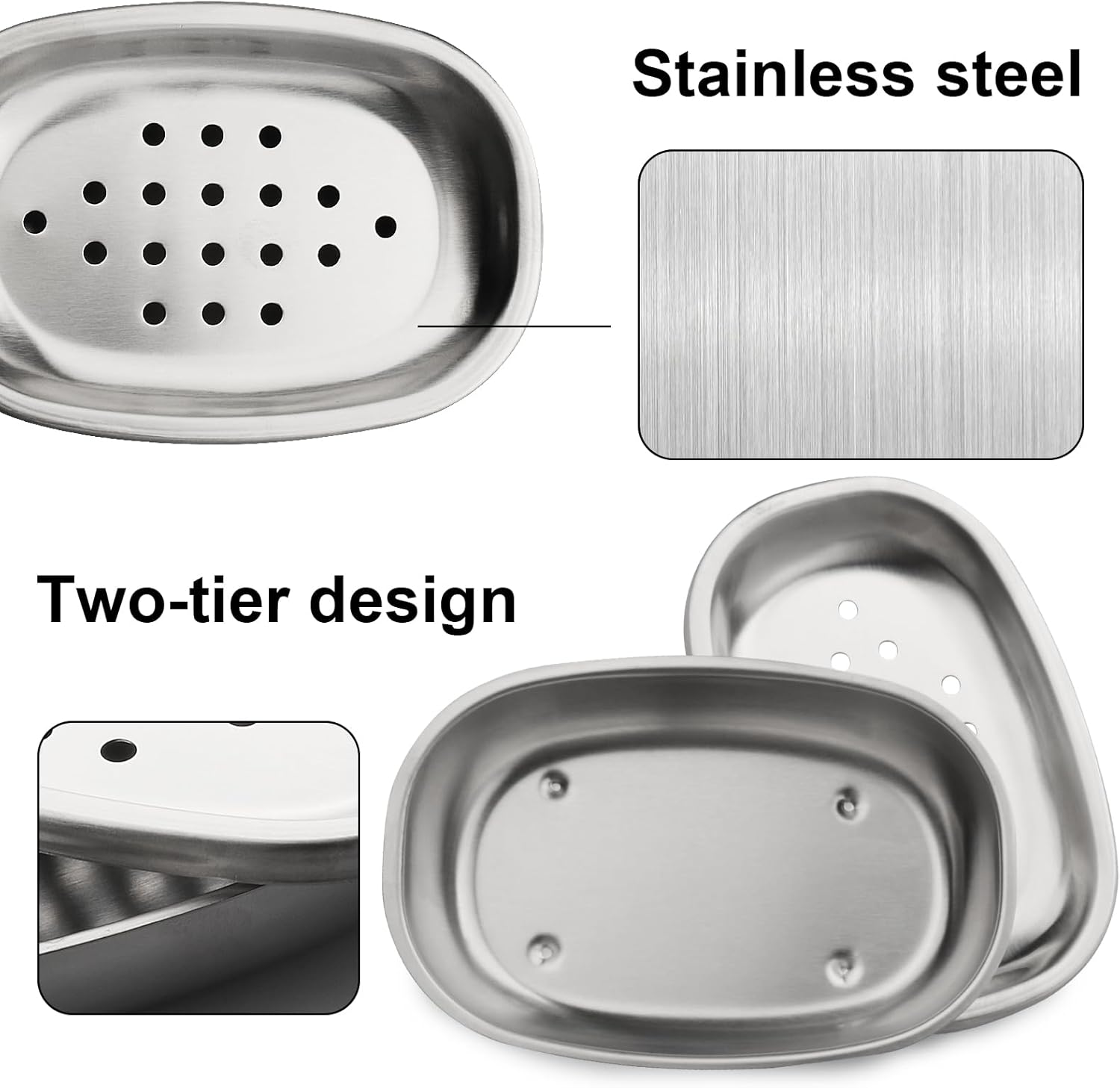 Stainless Steel Soap Dish BXN with Double Layer Draining for Bathroom