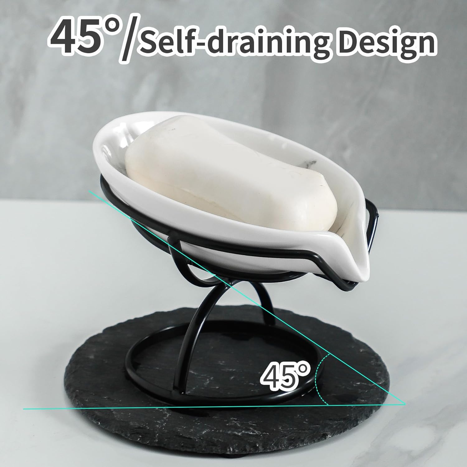 Dobbyby Leaf-Shaped Ceramic Soap Dish with Self-Drain