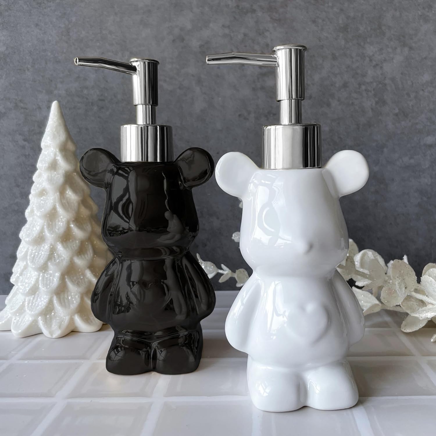 LUNESTELLA Bear Compact Dispenser Black Silver Pump Cute for Hygiene