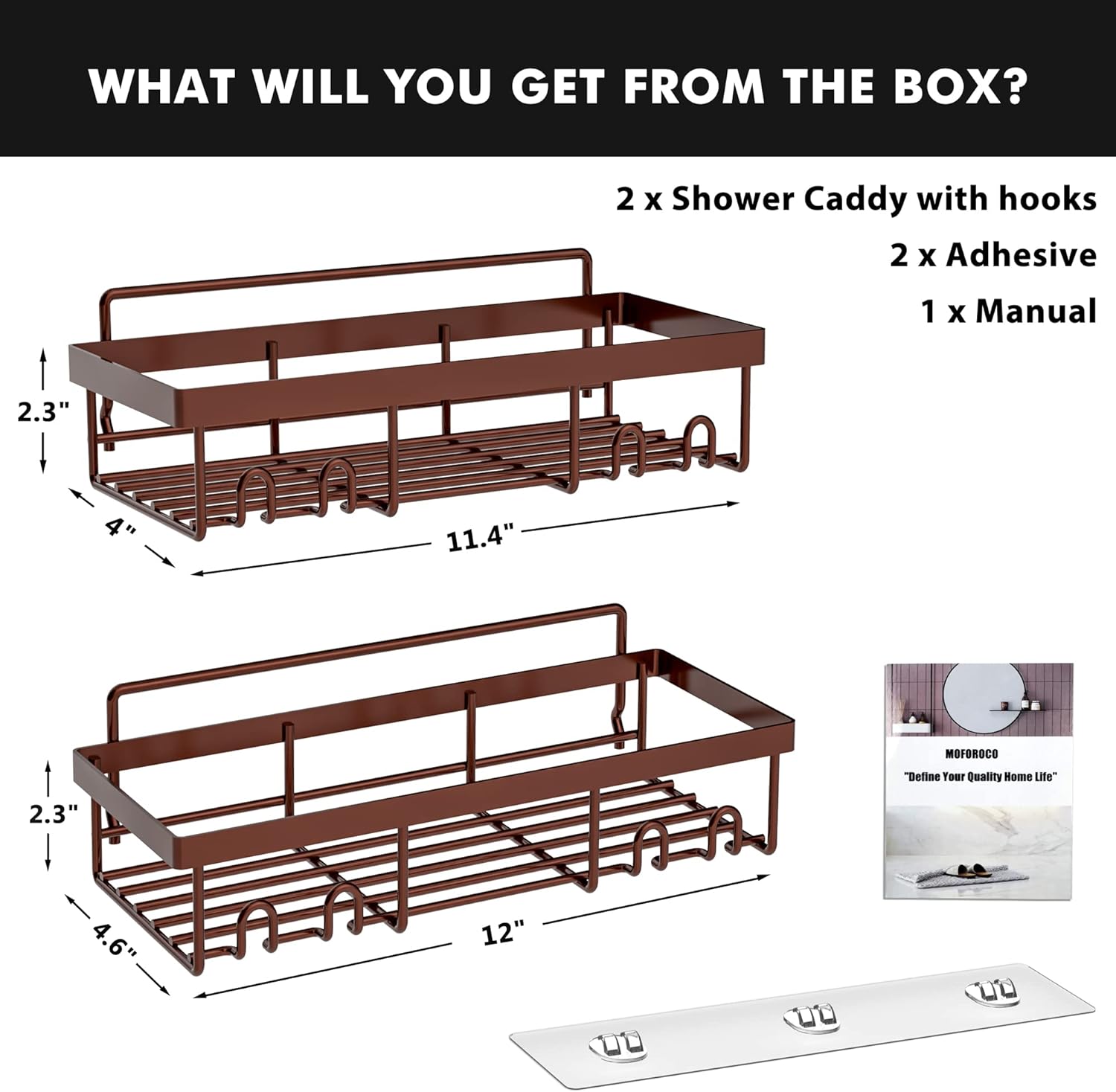 Double-Shower Caddy Organizer Sturdy Metal Durable Adhesive