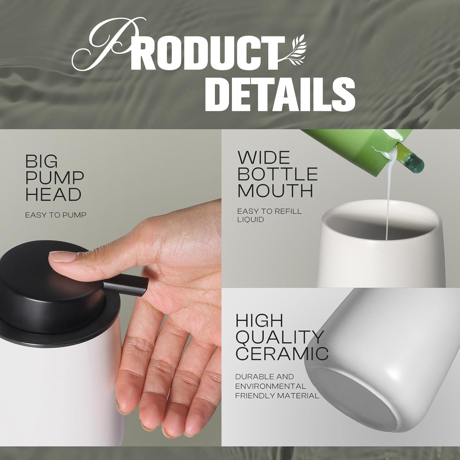 Ergonomic 12oz White Ceramic Hand Soap Dispenser