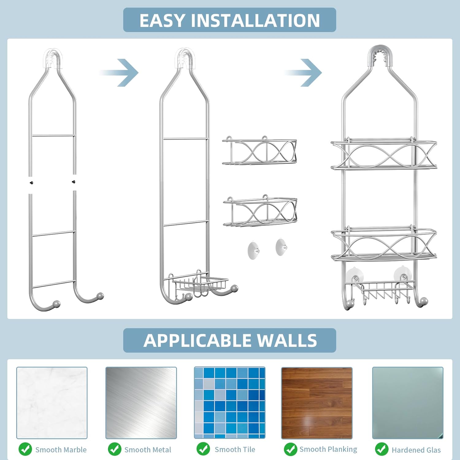 High-End Waterproof 3 Tier Shower Caddy for Home Kitchen