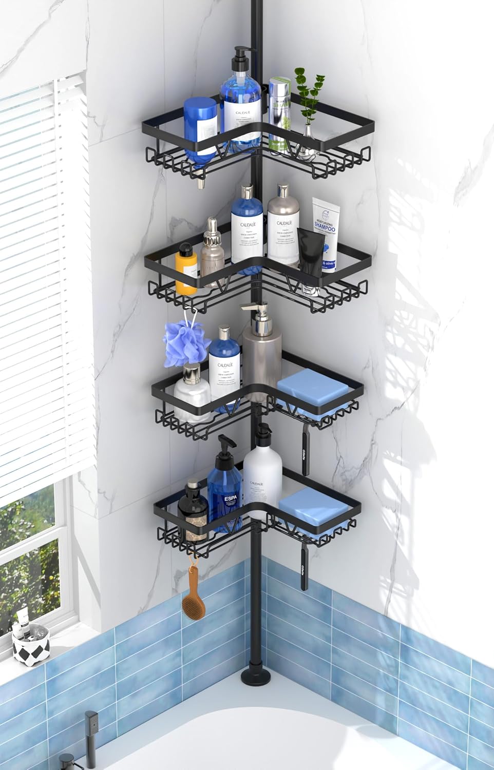 4-Tier Adjustable Corner Shower Caddy Bathtub Organizer
