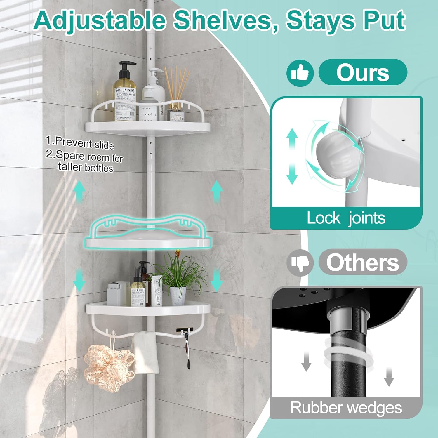 Adjustable Rustproof Corner Showers Caddy for Small Bathrooms