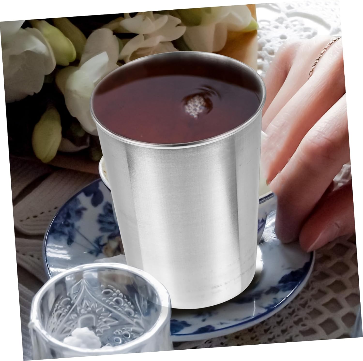 Luxshiny bathroom tumbler stainless steel mouthwash cup for home and travel 180ml