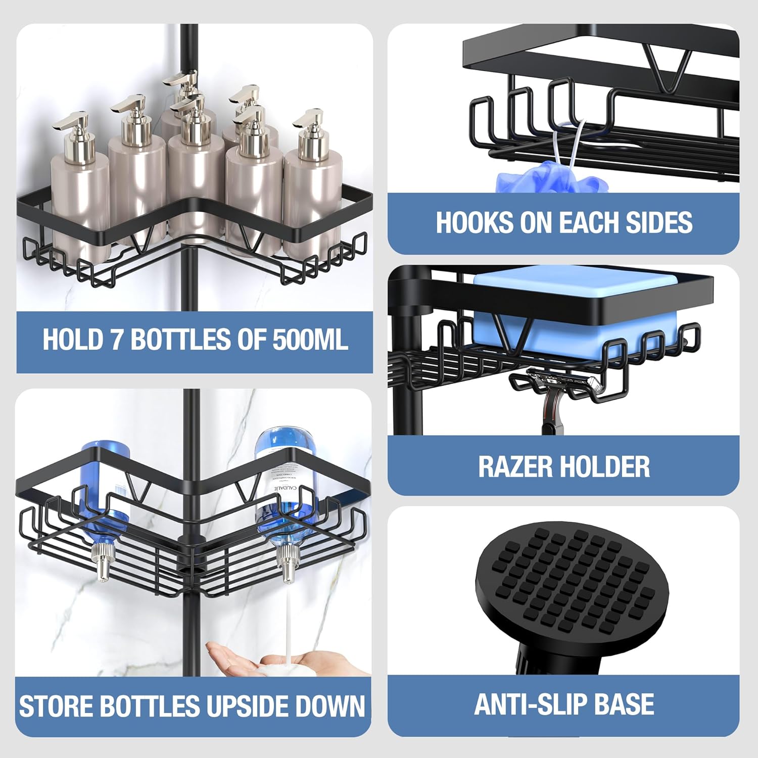 4-Tier Adjustable Corner Shower Caddy Bathtub Organizer