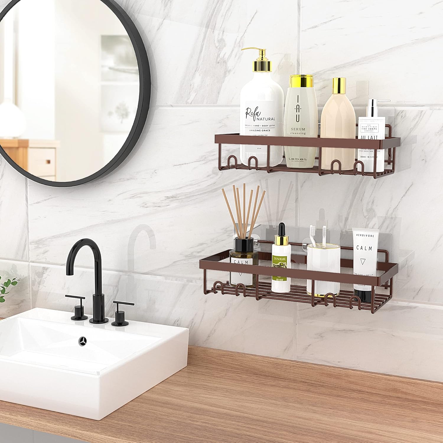 Double-Shower Caddy Organizer Sturdy Metal Durable Adhesive