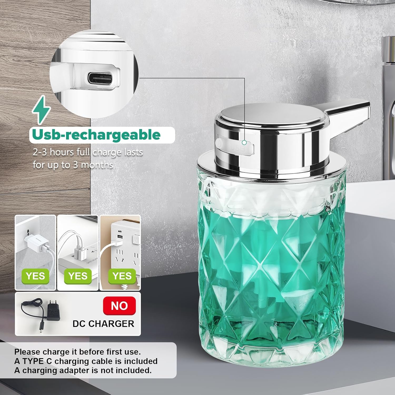 8 oz Glass Touchless Alcohol-Free Automatic Dispenser for Kitchen Bathroom