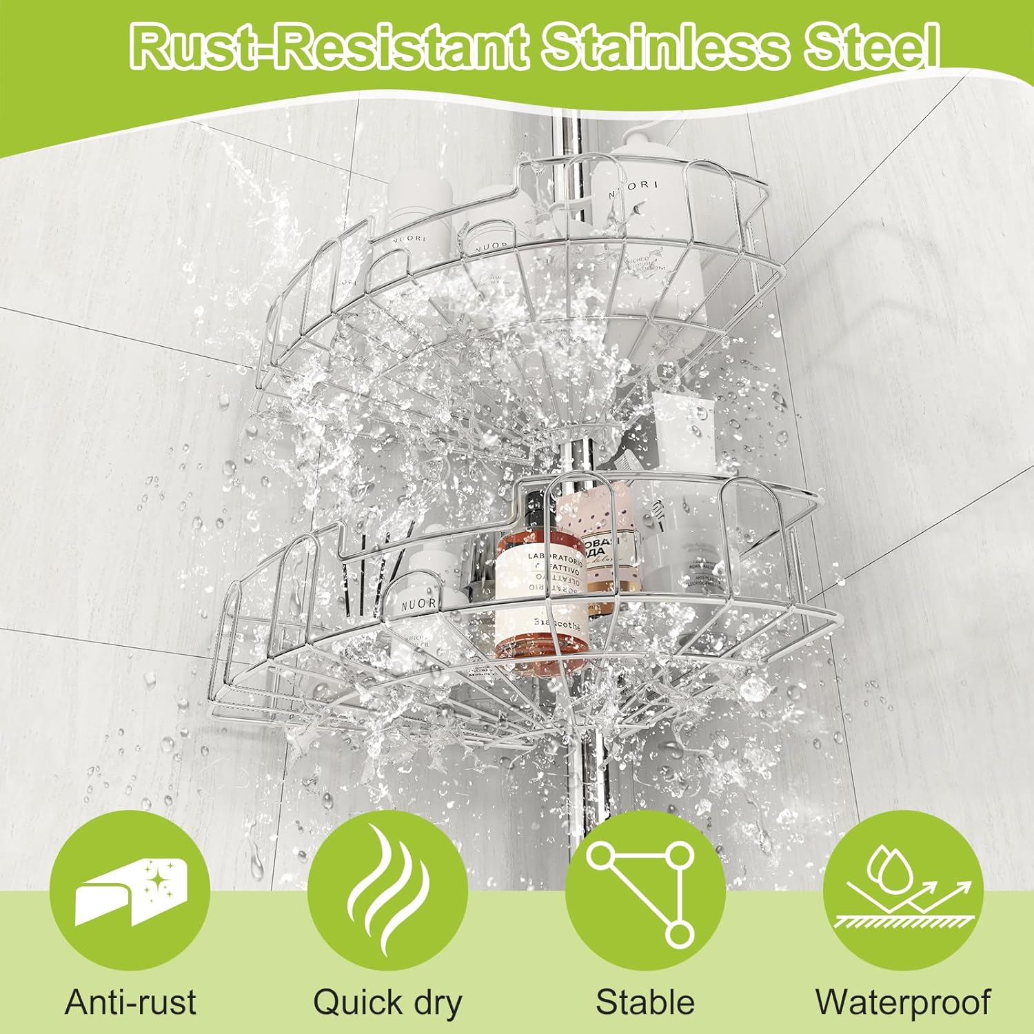 Rust-Resistant Stainless Steel Adjustable Corner Shower Caddy