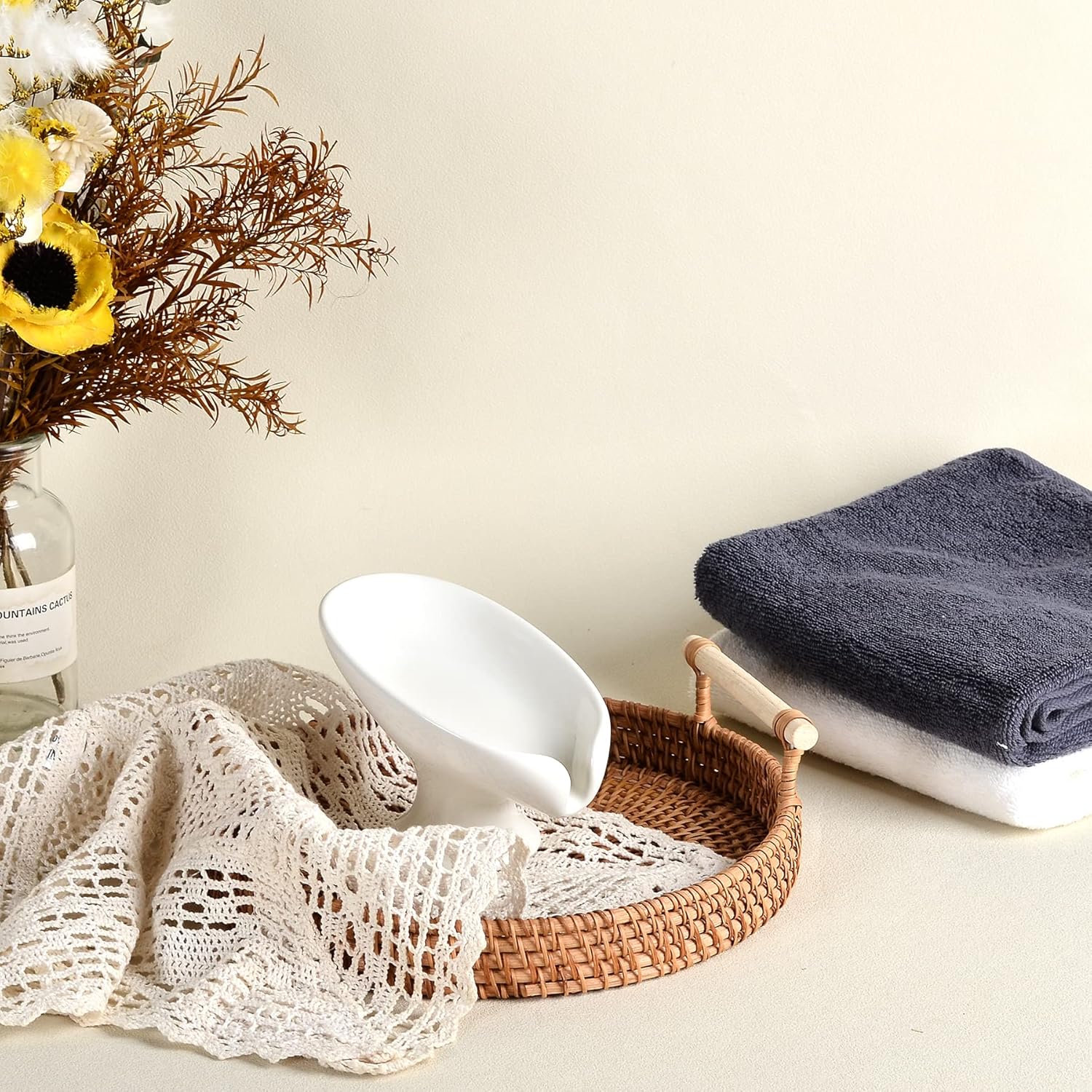 Self-Draining Ceramic Soap Dish Cream White by Antiss Home